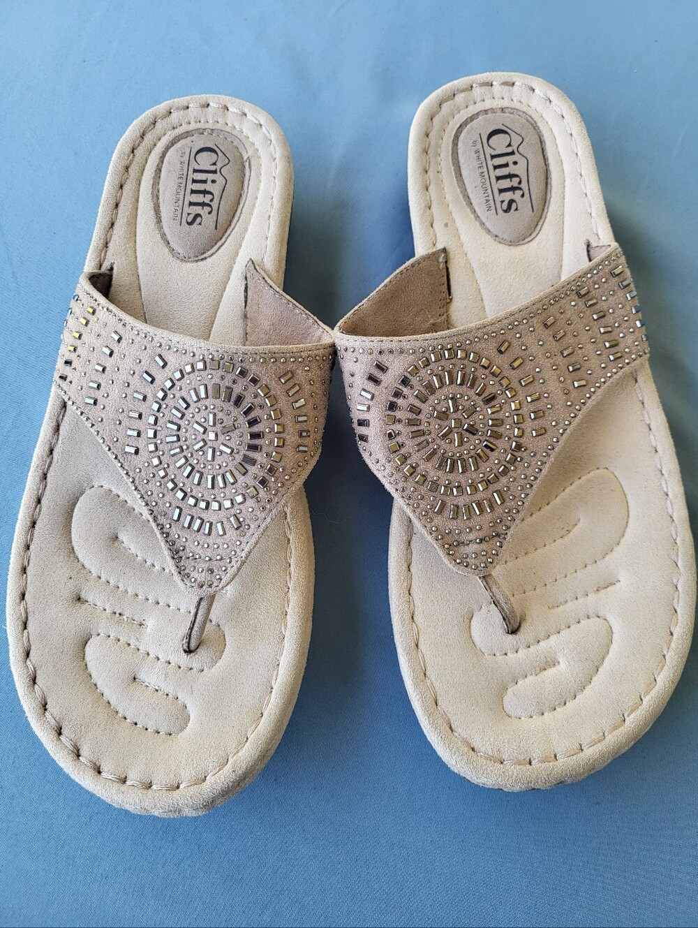 Cliffs by WHITE MOUNTAIN Taupe Beaded Thong Sandals